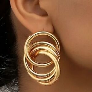 Free PeopleGold Twist Geo Hoop Dangle Stud Earrings